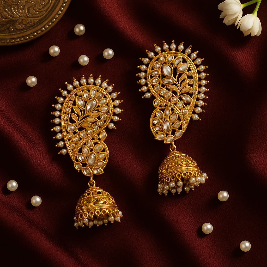 Regal Paisley Kundan Jhumka Ear Cuffs