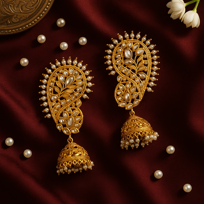 Regal Paisley Kundan Jhumka Ear Cuffs