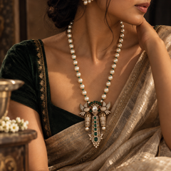 Bulbul Emerald Pearl Necklace & Earrings Set