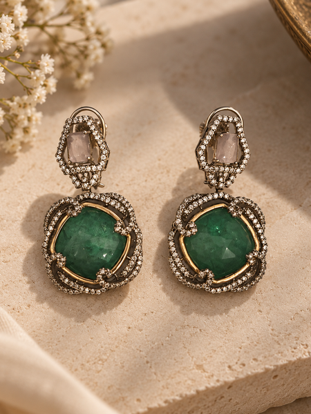 Zareen Emerald Polki Necklace & Earrings Set