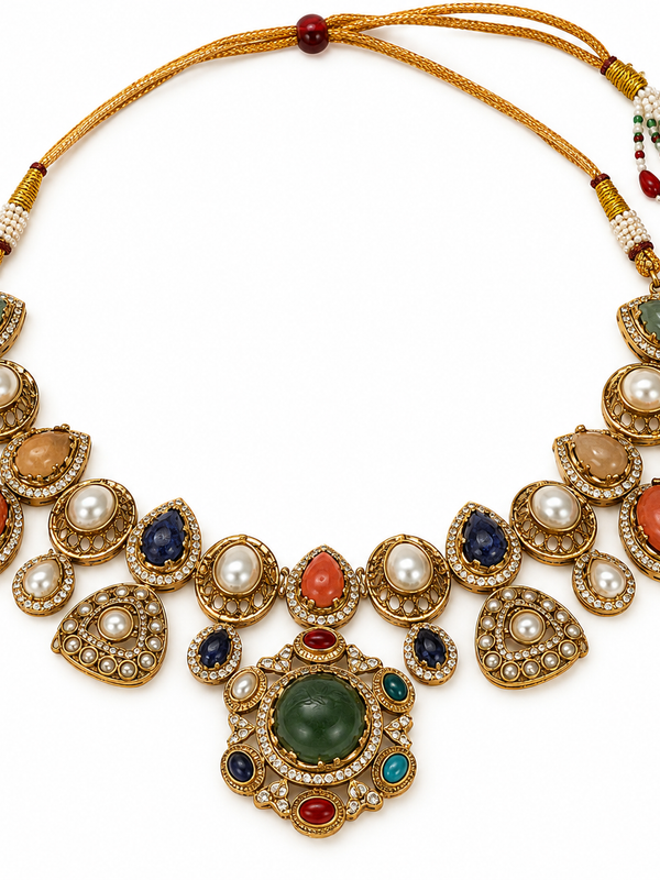 Ziya Navratna Necklace & Earrings Set