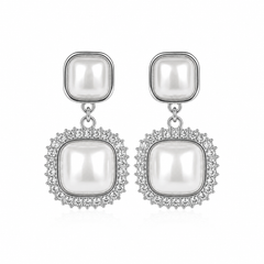 Luna Pearl Halo Drop Earrings (Silver)