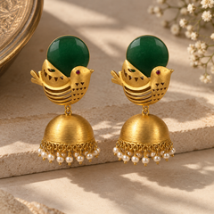 Mayura Green Bird Jhumka Earrings
