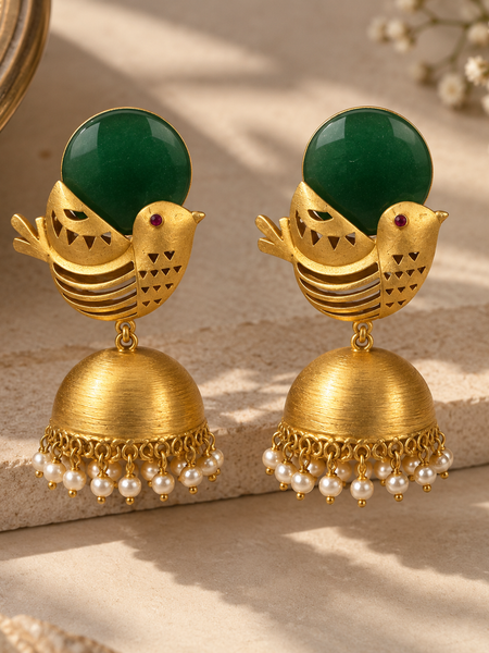 Mayura Green Bird Jhumka Earrings
