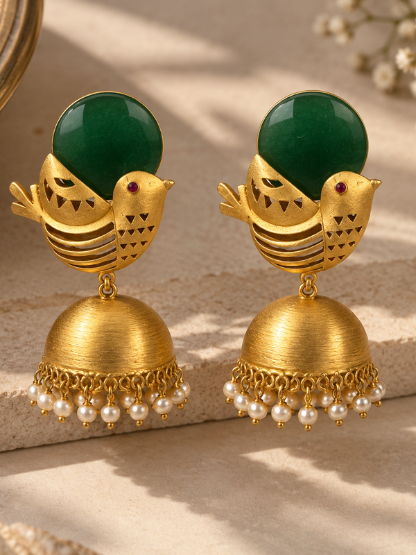 Mayura Green Bird Jhumka Earrings