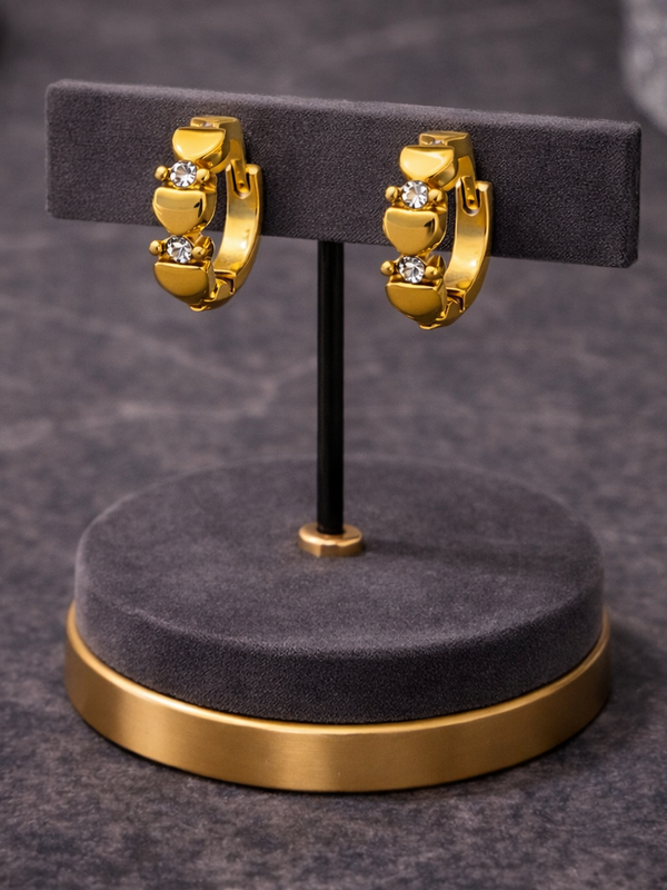 Golden Heart Crystal Huggie Earrings