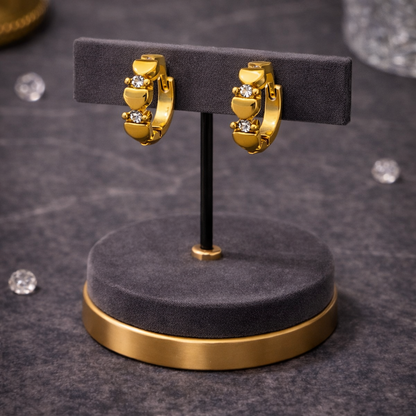 Golden Heart Crystal Huggie Earrings