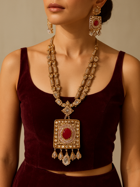 Regal Ruby Kundan Heritage Necklace Set