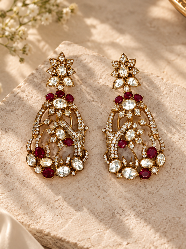 Mayurika Ruby Polki Necklace & Earrings Set