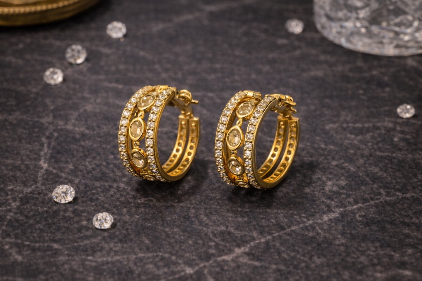 Classic Silver Hoop Earrings with Crystal Stud