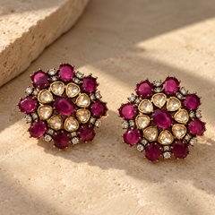 Mehr Ruby Kundan Stud Earrings