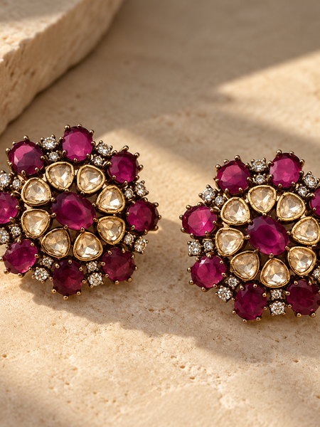 Mehr Ruby Kundan Stud Earrings