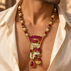 Gajraj Darbar Ruby & Mint Kundan Men's Statement Necklace