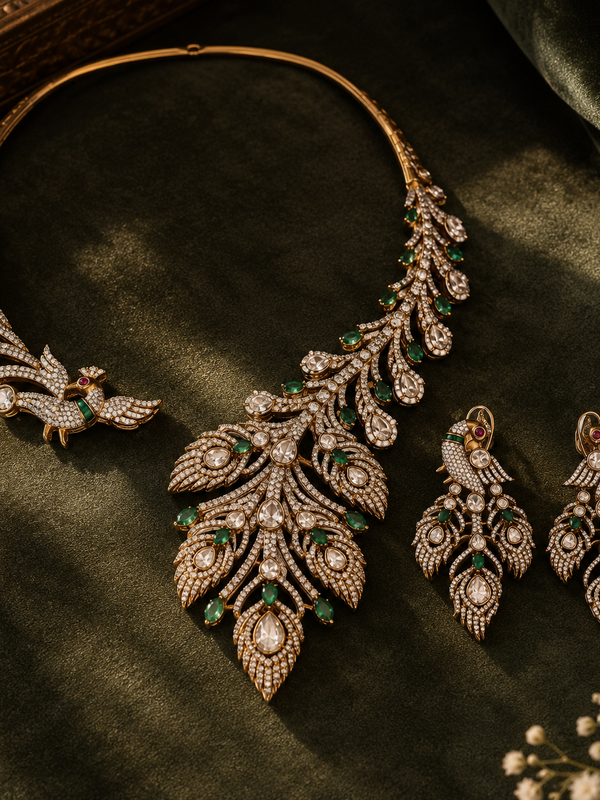 Morni Emerald Polki Necklace & Earrings Set