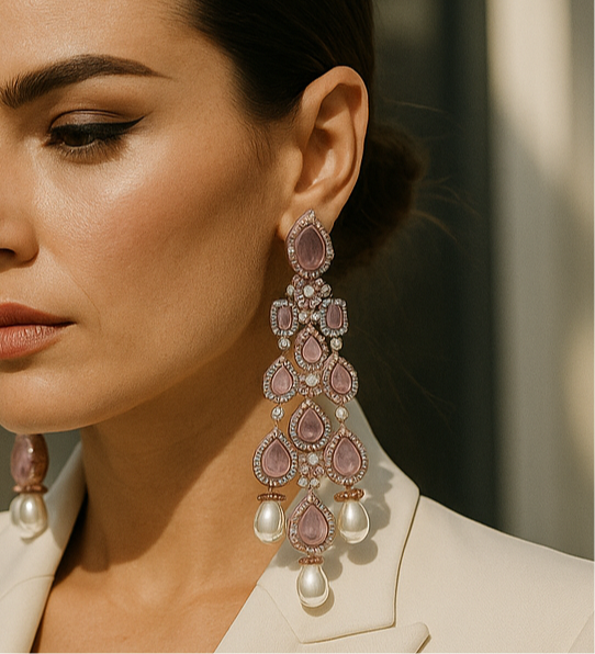 Rosé Cascade Pearl Drop Earrings
