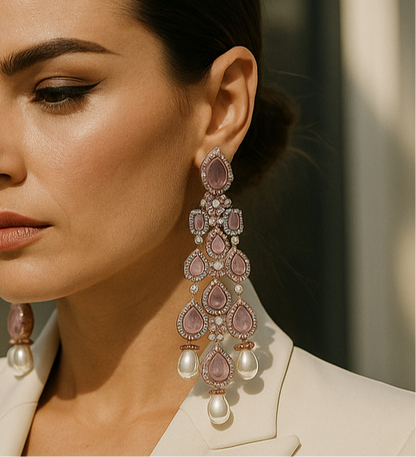 Rosé Cascade Pearl Drop Earrings