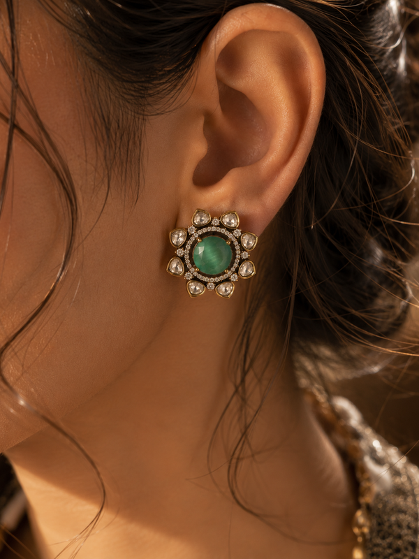 Mint Kundan Bloom Studs