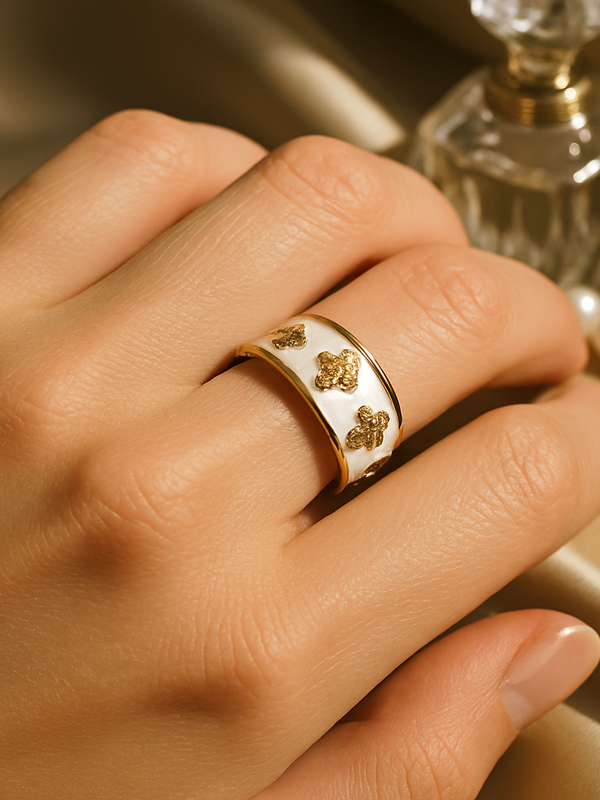 Ivory Bloom Enamel Band Ring