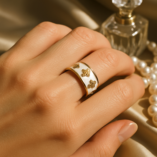 Ivory Bloom Enamel Band Ring
