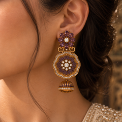 Meher Amethyst Floral Necklace & Jhumka Set