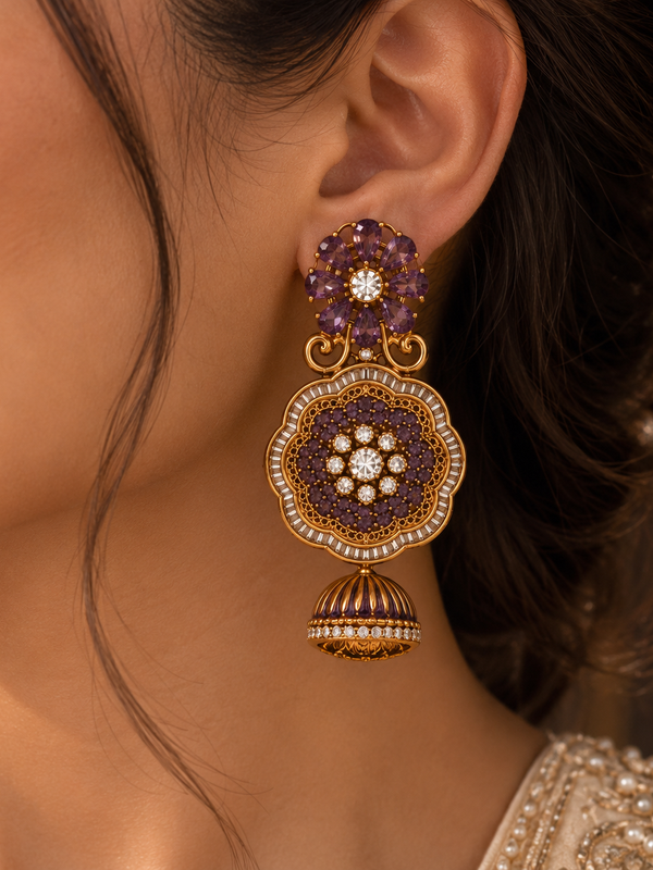 Meher Amethyst Floral Necklace & Jhumka Set