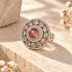 Gulabi Polki Medallion Statement Ring