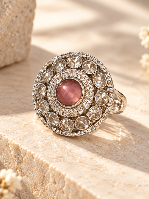 Gulabi Polki Medallion Statement Ring