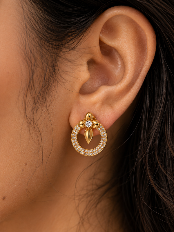 Fleur Pavé Circle Stud Earrings