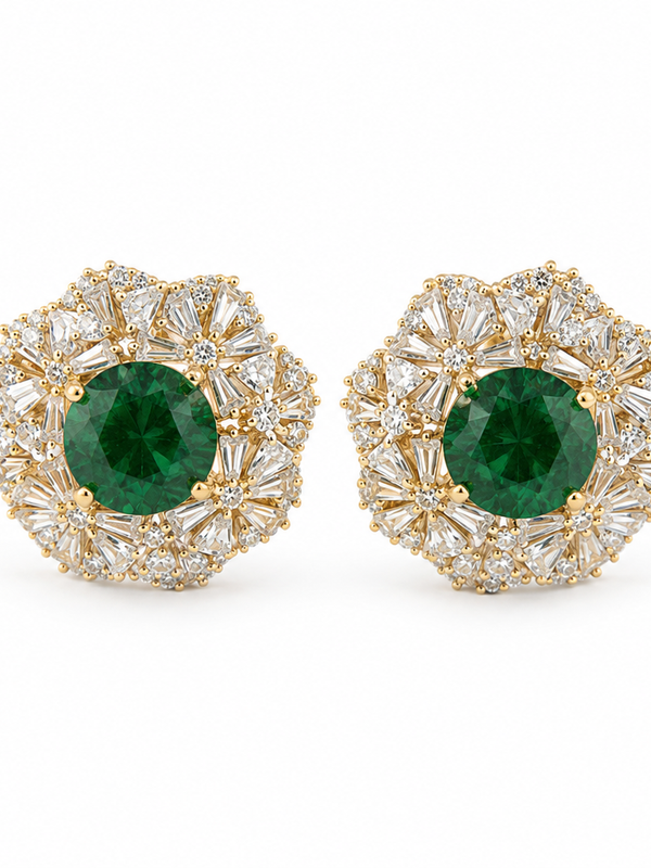 Emerald Blossom Stud Earrings