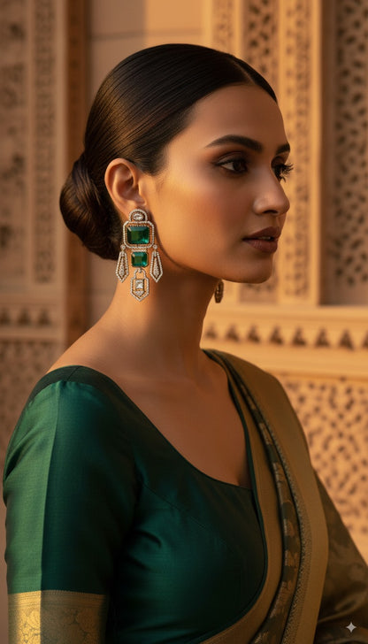 Emerald Pearl Necklace & Earrings Set
