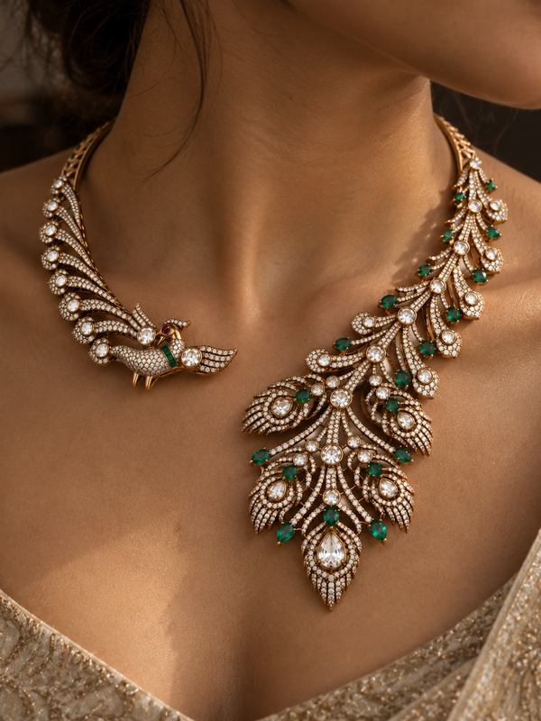 Morni Emerald Polki Necklace & Earrings Set