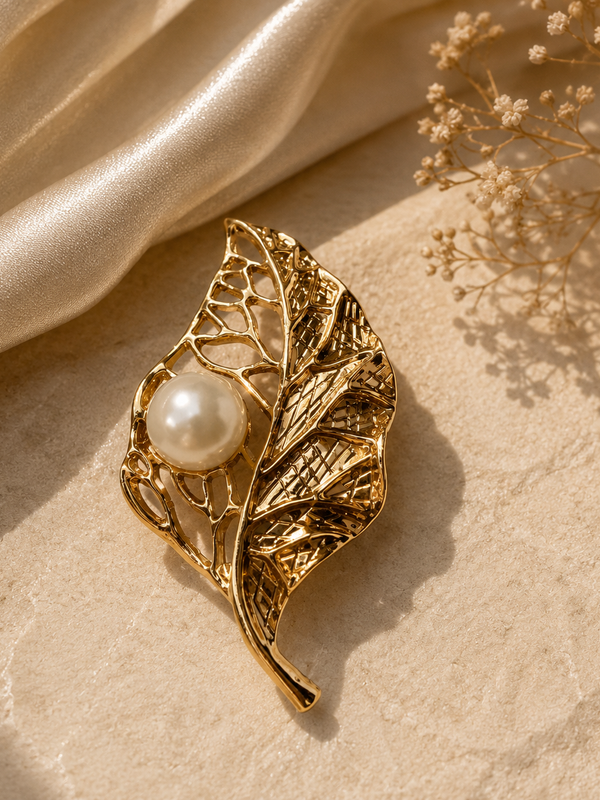 Aurielle Leaf Pearl Brooch