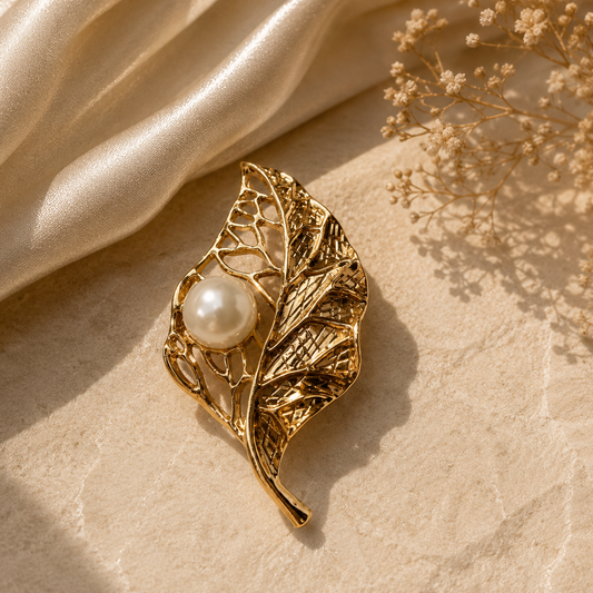 Aurielle Leaf Pearl Brooch