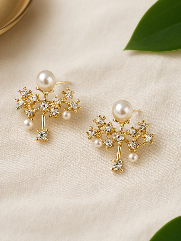 Celeste Pearl & Diamond Bloom Earrings