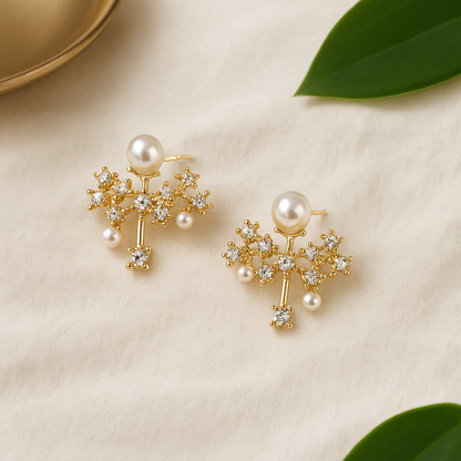 Celeste Pearl & Diamond Bloom Earrings
