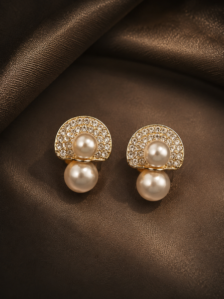 Aurielle Pearl Pavé Stud Earrings