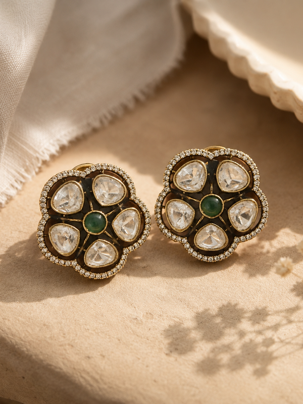 Meher Emerald Polki Studs
