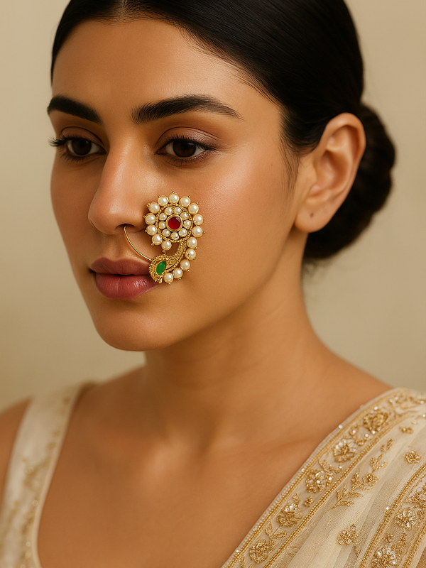 Maharashtrian Nath with Pearl, Ruby & Emerald