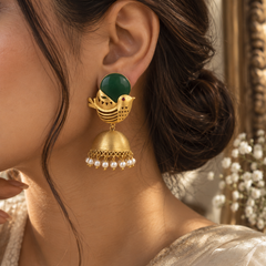 Mayura Green Bird Jhumka Earrings