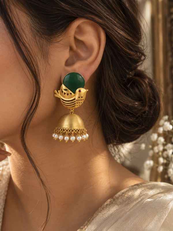 Mayura Green Bird Jhumka Earrings