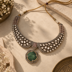 Zareen Emerald Polki Necklace & Earrings Set
