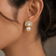 Aurielle Pearl Pavé Stud Earrings