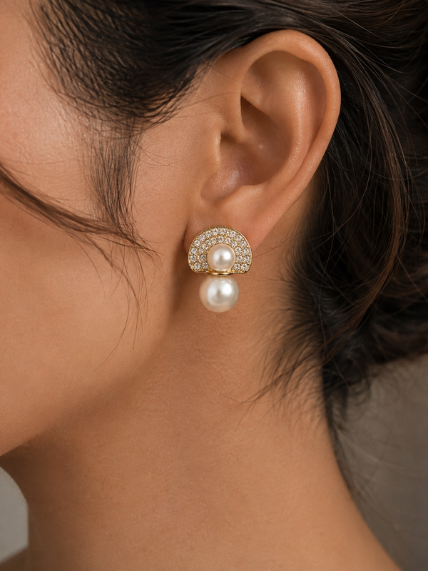 Aurielle Pearl Pavé Stud Earrings