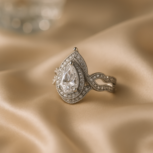 Regal Teardrop Halo Ring