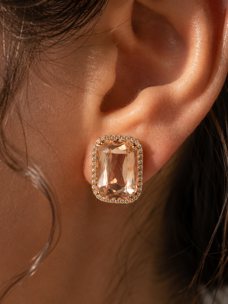Champagne Radiance Emerald-Cut Stud Earrings
