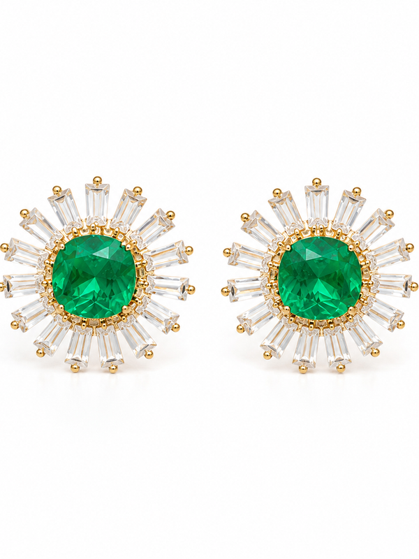 Emerald Sunburst Stud Earrings