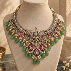 Mayura Mint Polki Statement Necklace Set