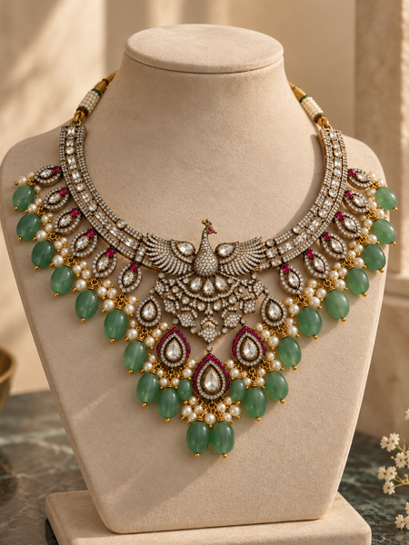 Mayura Mint Polki Statement Necklace Set