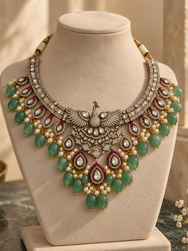 Mayura Mint Polki Statement Necklace Set