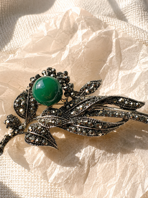 Verdant Noir Floral Brooch